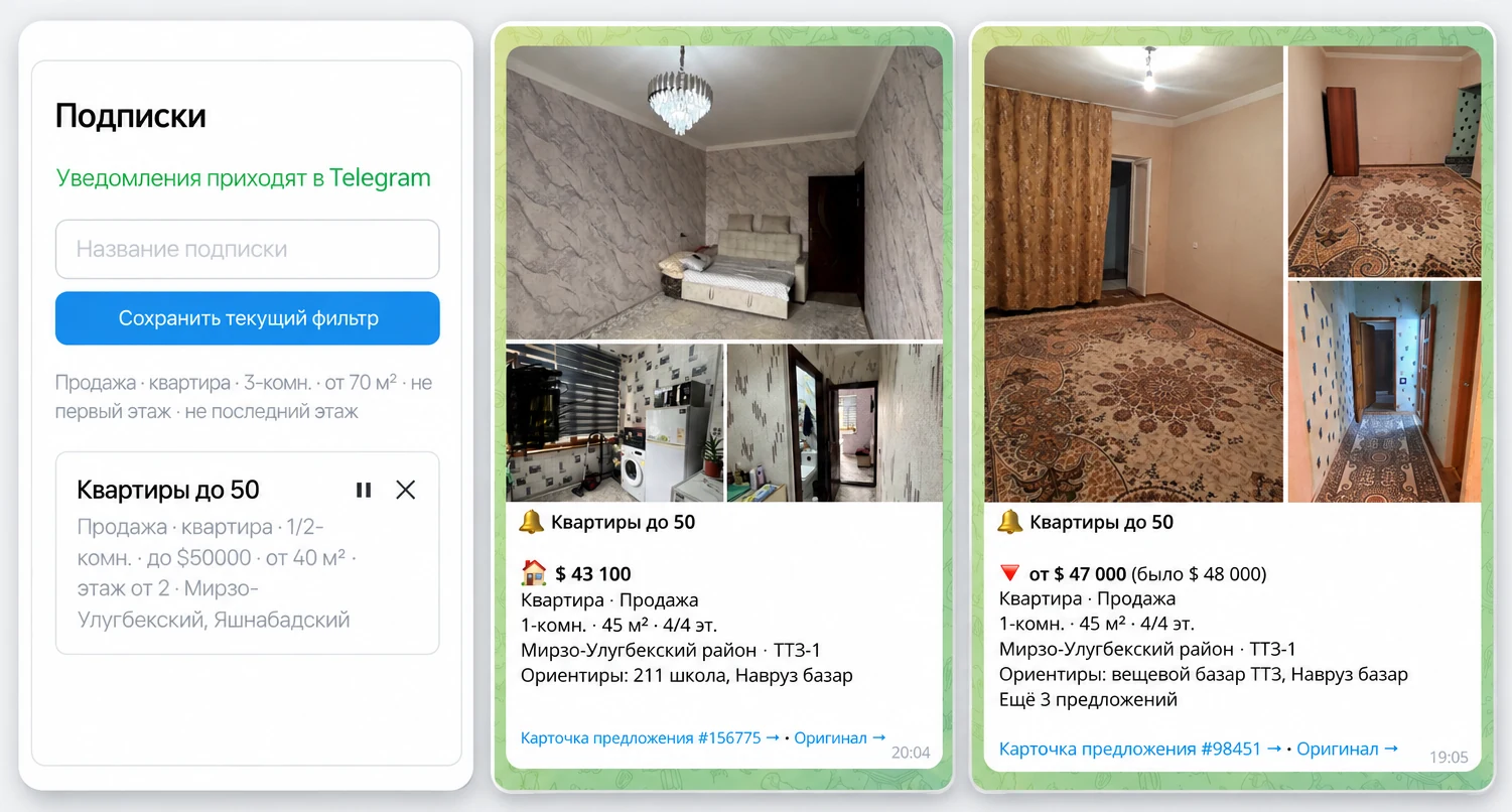 Подписка на фильтр и уведомления в Telegram
